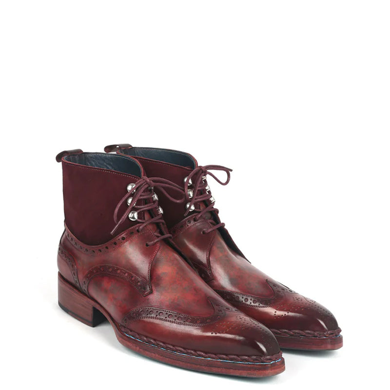 Men Handmade Lace Up Leather Wingtip Ankle Boots