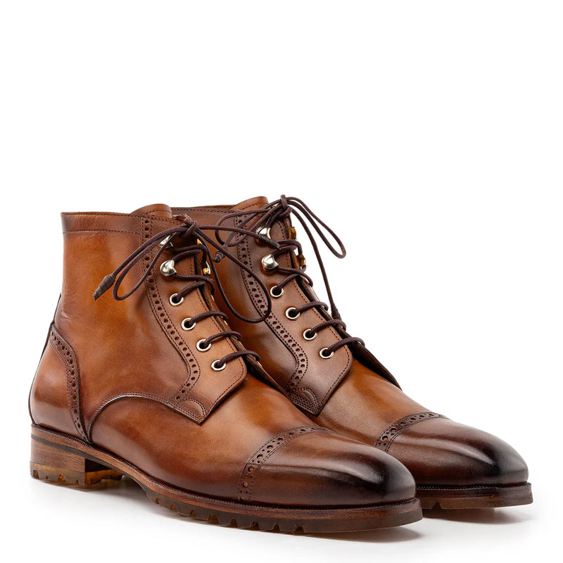 Leather Lace Up Cap Toe Boots For Men