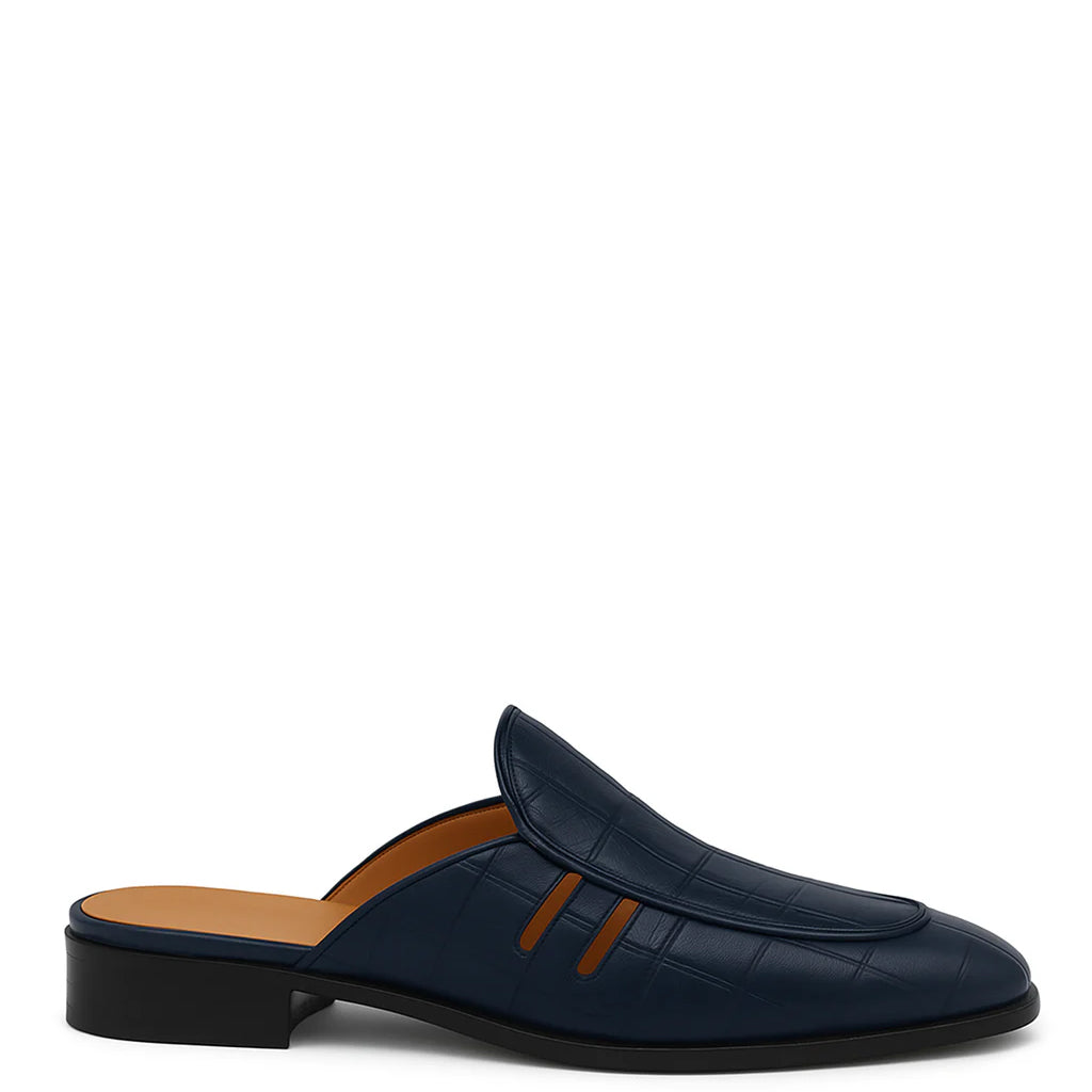 Stylish Croco Leather Mule Blue