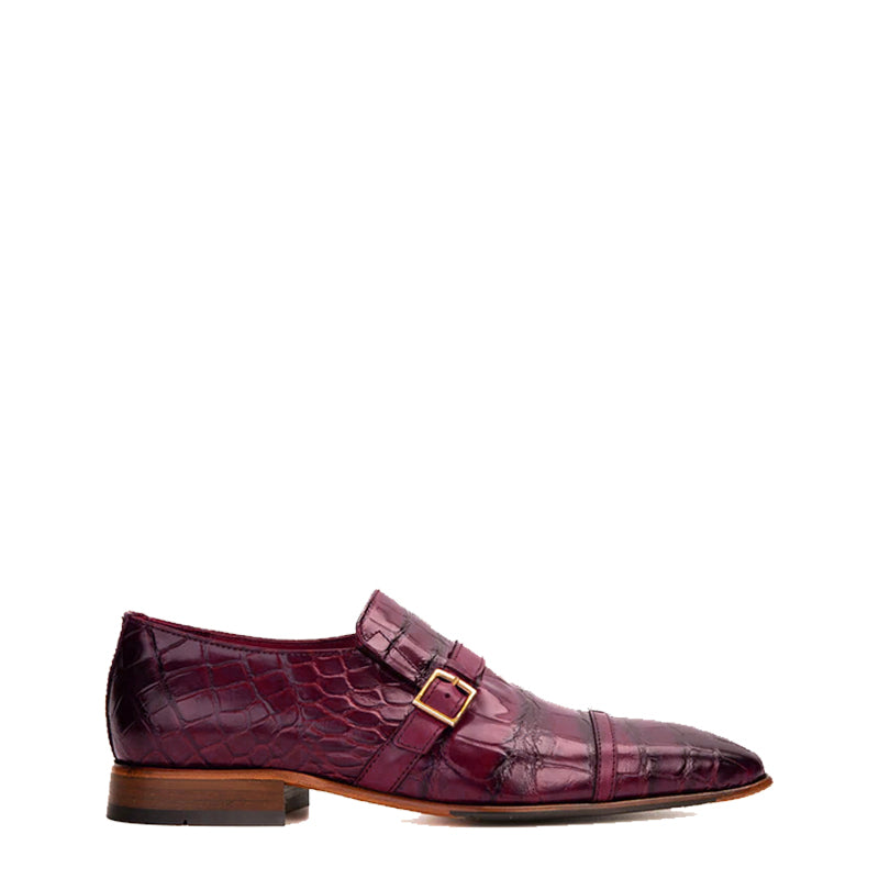 Blue Leather Single Monk Strap Cap Toe Men Shoe