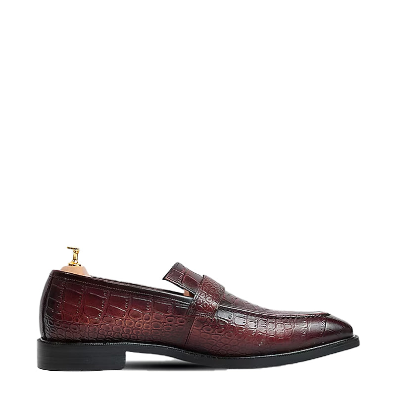 Crocodile Textured Monk Strap Leather Loafer