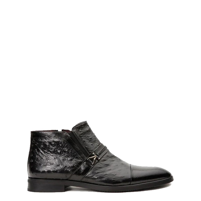 Black Leather Ankle Zip Up Boot for Men