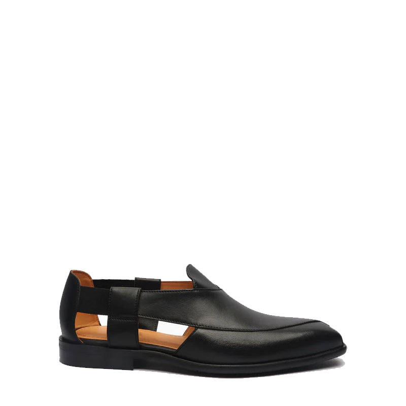 Classic Luxury Slip On Leather Peshawari Black Sandal