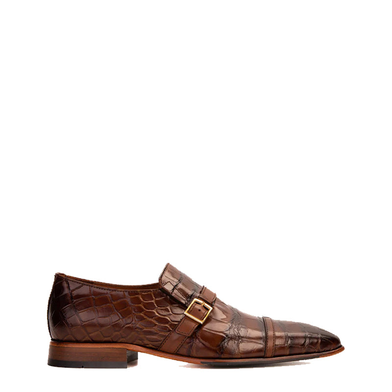 Blue Leather Single Monk Strap Cap Toe Men Shoe