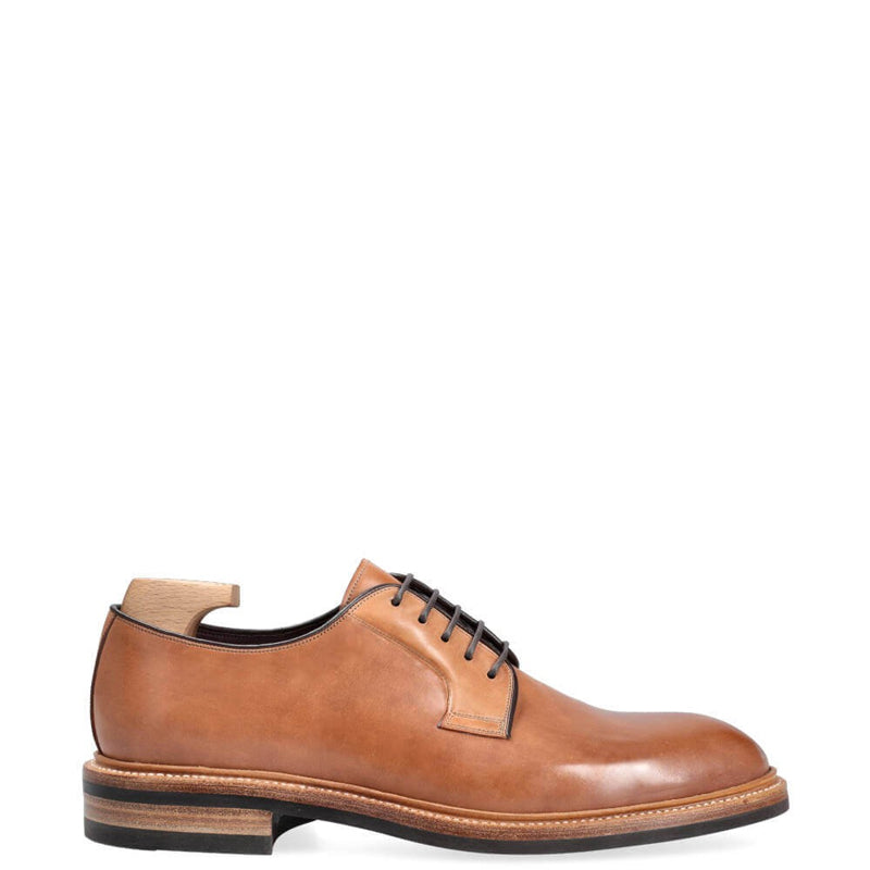 Polished Shiny Leather Plain Toe Derby Shoe