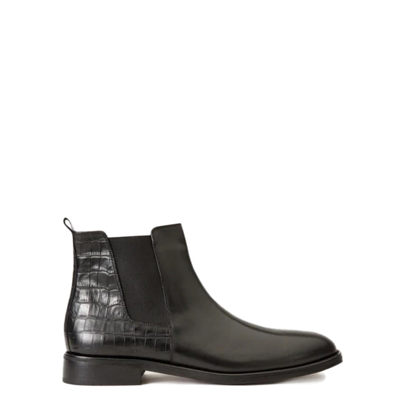 Brown Alligator Textured Leather Boots