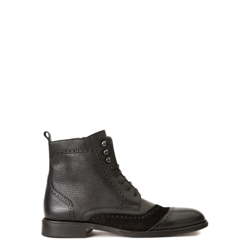 Brown Leather and Suede Brogue Lace Up Men Boot