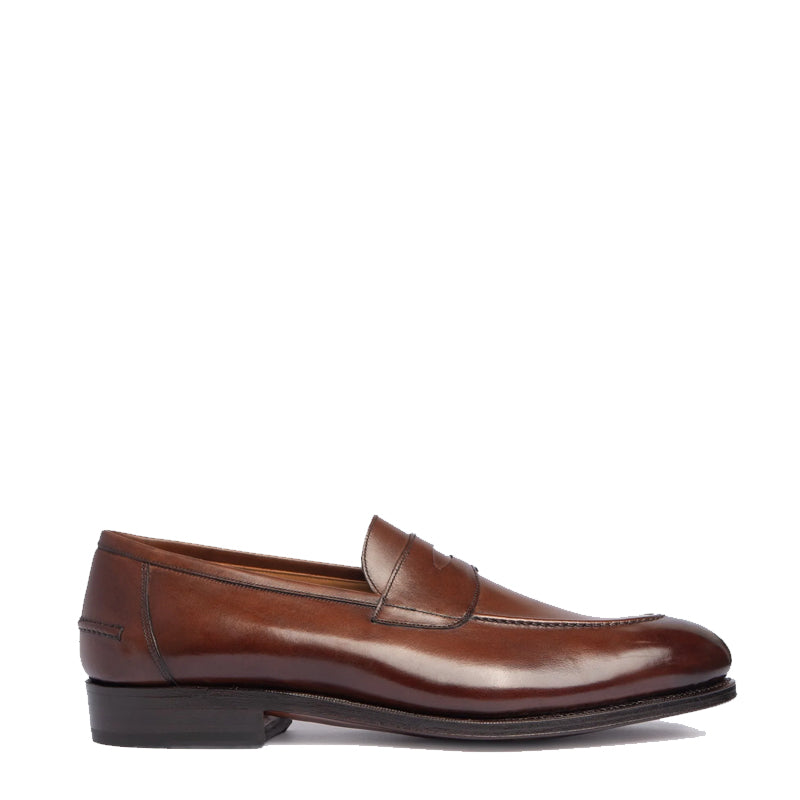 Plain Polished Leather Penny Tan Loafer For Men