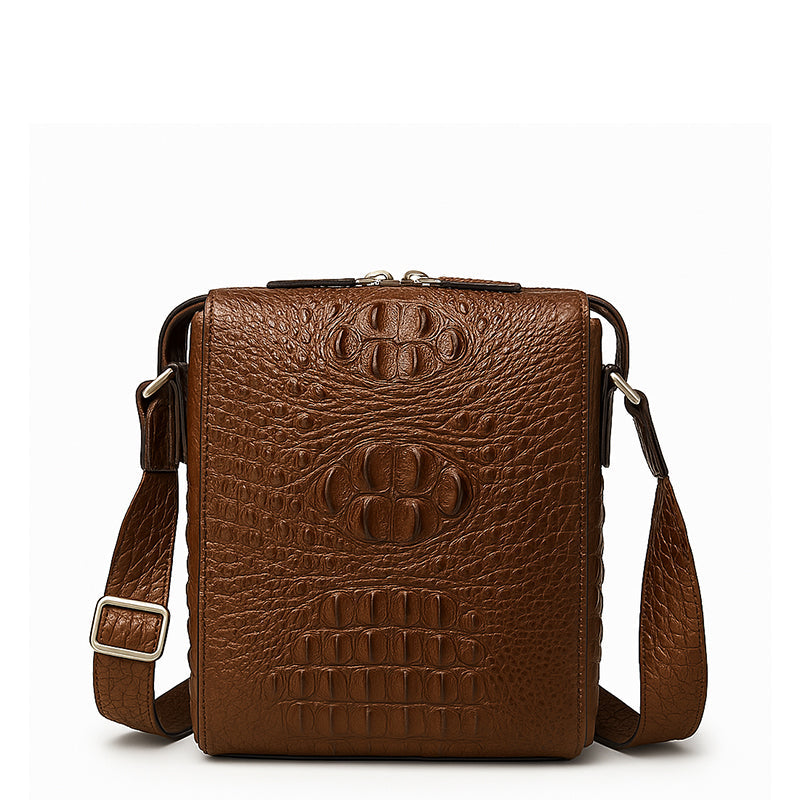 Men's Italian Crocodile Leather Black Side Bag