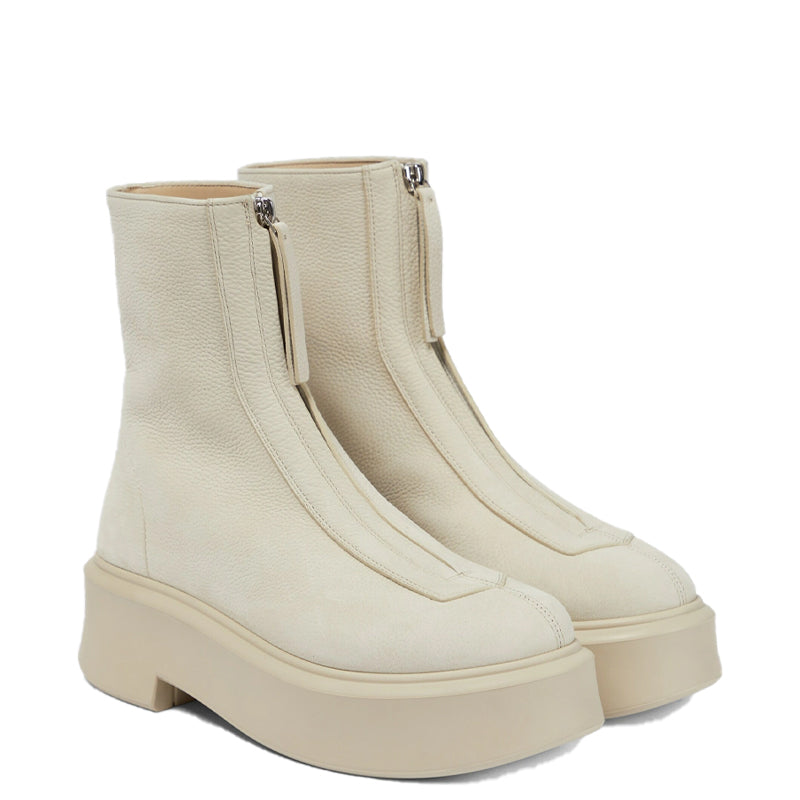 Premium Leather Row Zipped Front Ankle White Boot