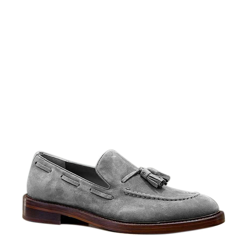 Comfort Tassel Penny Loafer in Gray Suede Leather