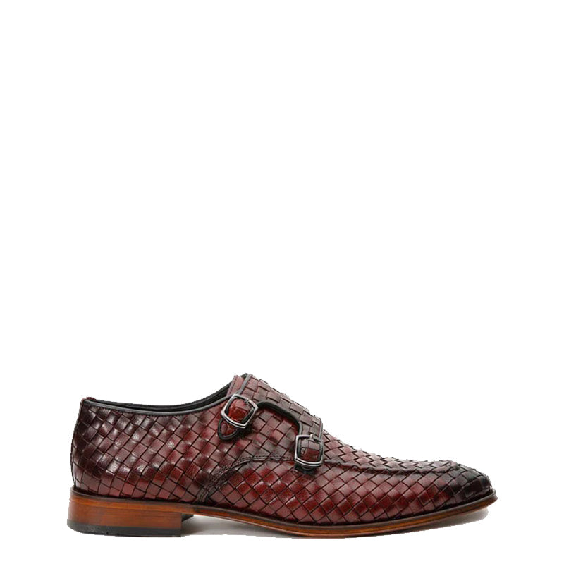 Wine Woven Double Monk Strap Men s Shoes