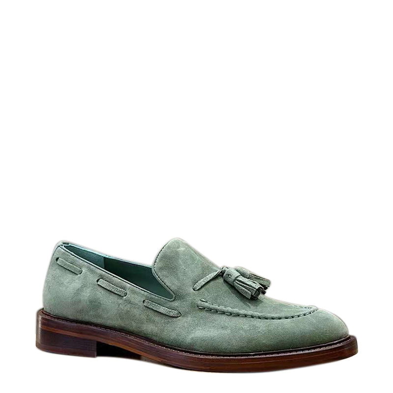 Comfort Tassel Penny Loafer in Gray Suede Leather