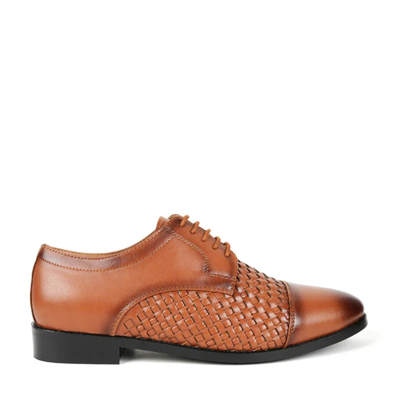 Men Braided Captoe Leather Oxford Tan Shoe