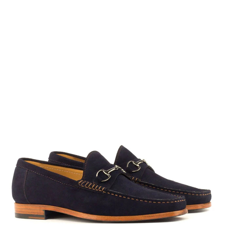 Suede Leather Loafer with Horse bit Buckle