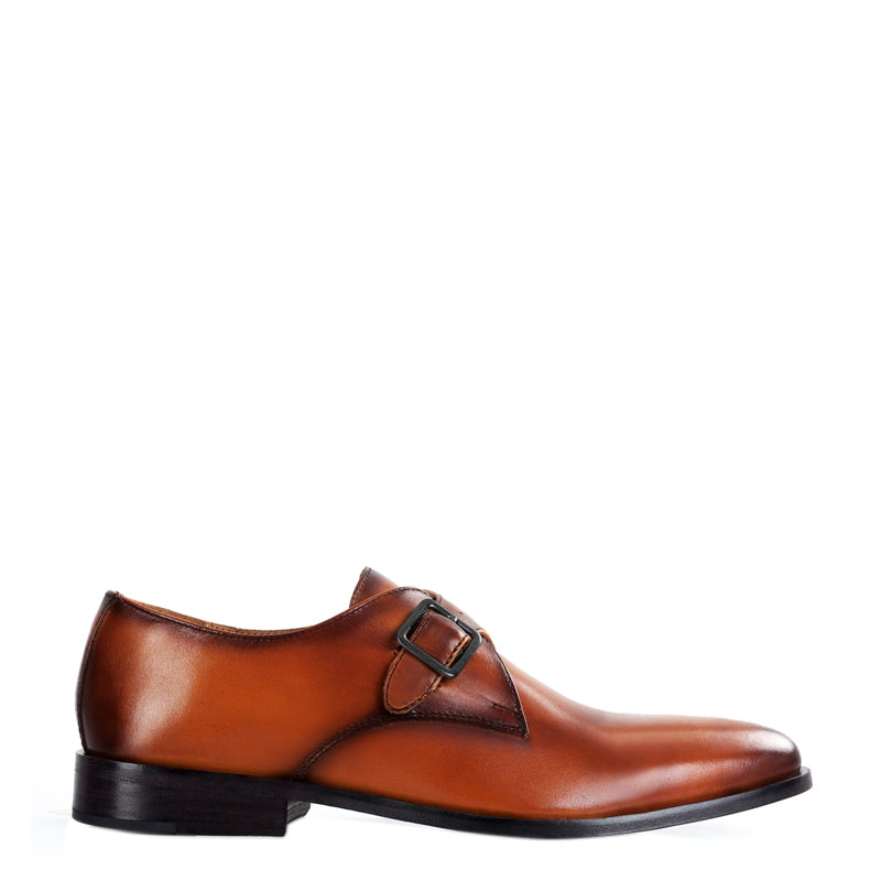 Premium Single Monk Strap Leather Brown Shoe For Men