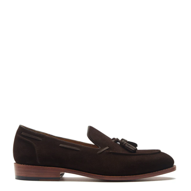 Men Suede Leather Slip On Tassel Brown Loafer