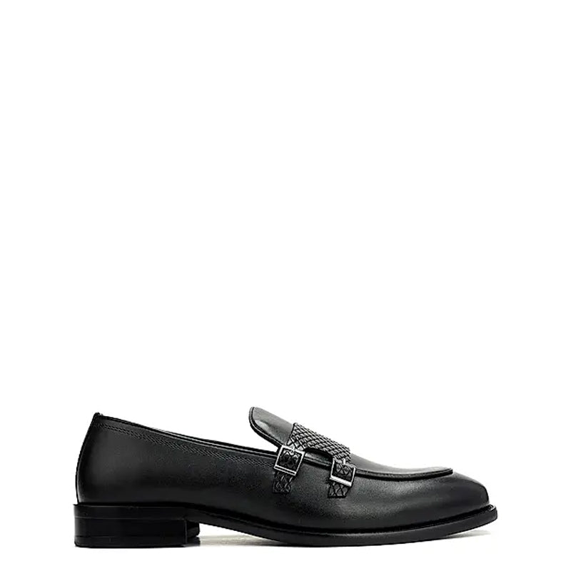 Polished Leather Textured Formal Double Monk Shoe