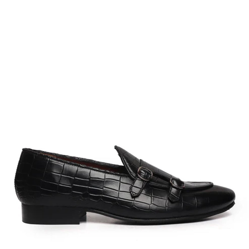 Deep Cut Croco Double Monk Grey Shoe For Men