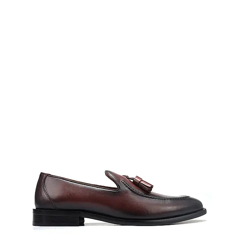 Pure Solid Leather Tassel Tan Loafer