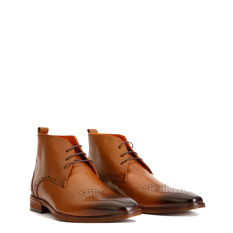 Dessalines Brown Leather Chukka Brogue Boot for Men