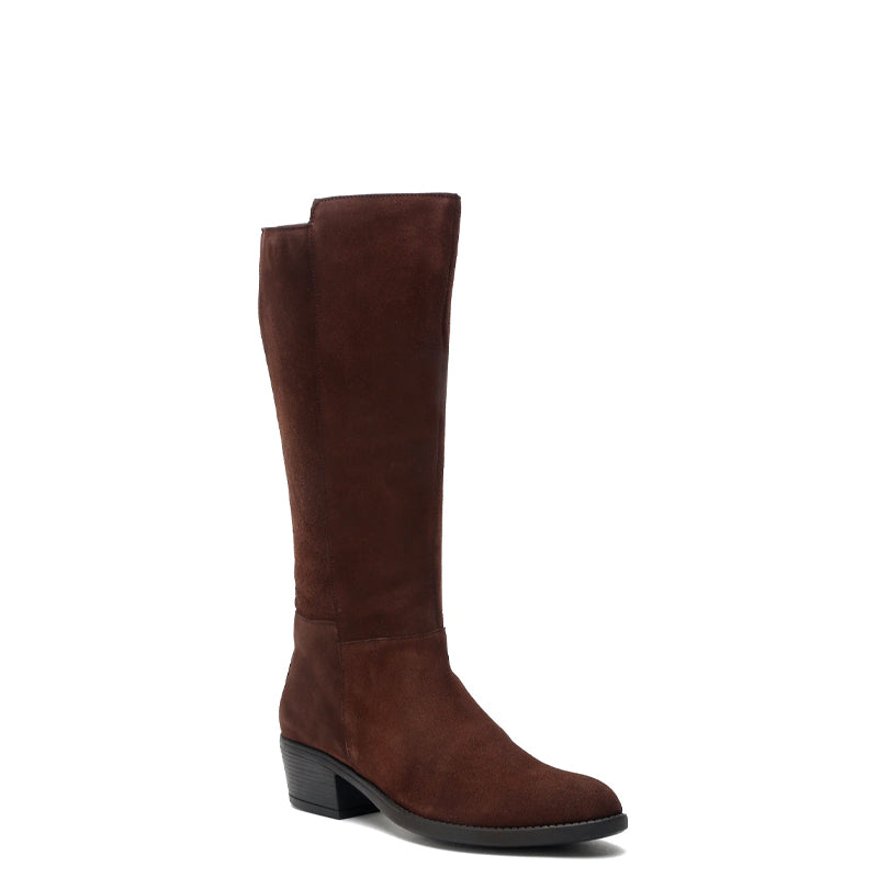 Women Suede Knee High Top Side Zipper Brown Boot