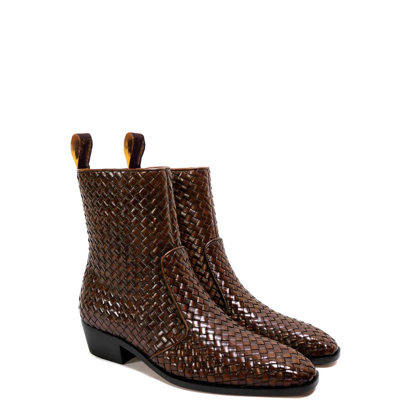Premium Handwoven Leather Chelsea Cuban Boot