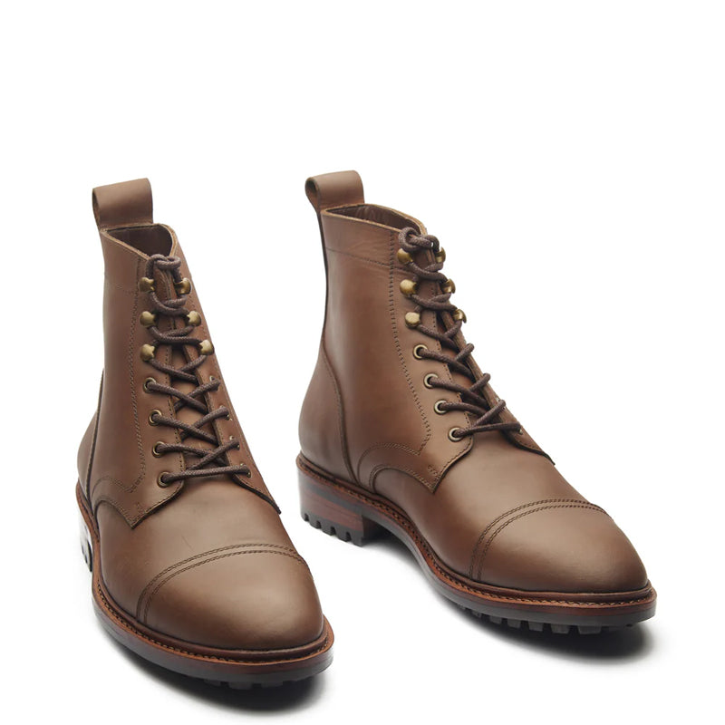 Premium Leather Lace-Up Cap-Toe Derby Boot