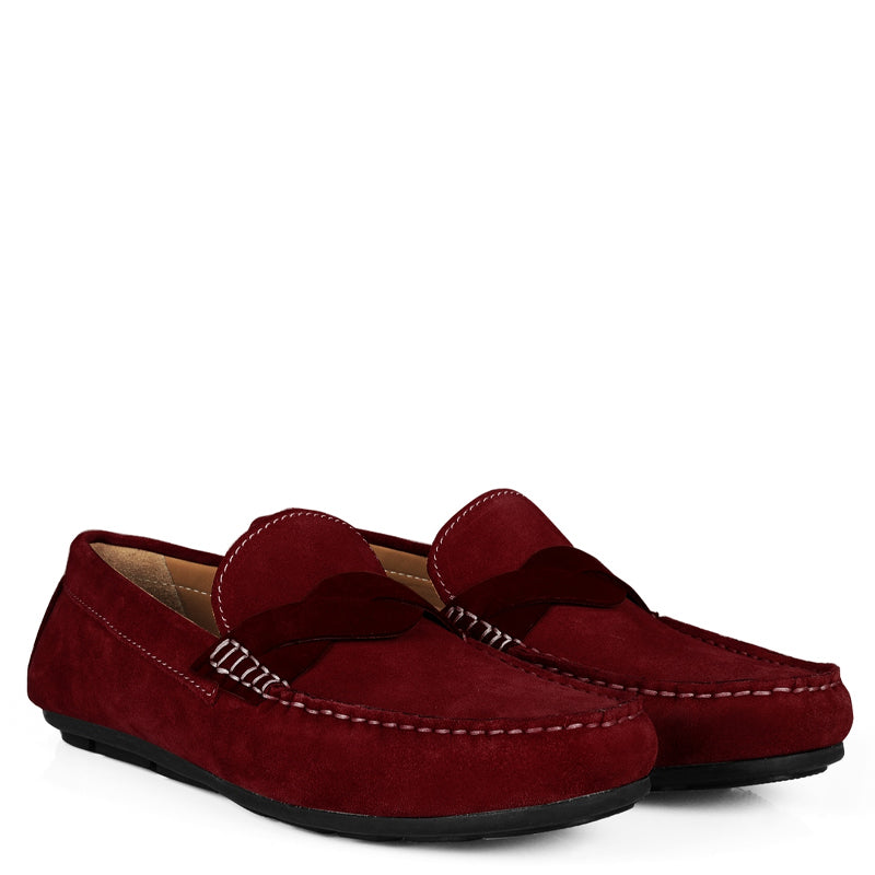 Penny Suede Cross Strap Leather Dark Brown Loafer