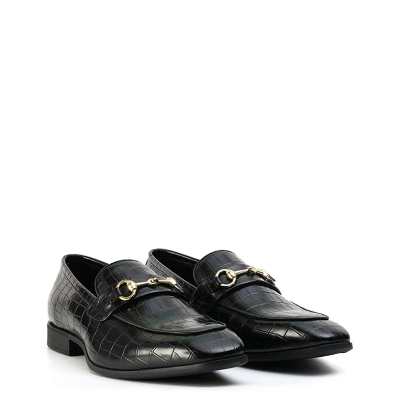 Men Horsebit Croc Effect Slip-On Shoes