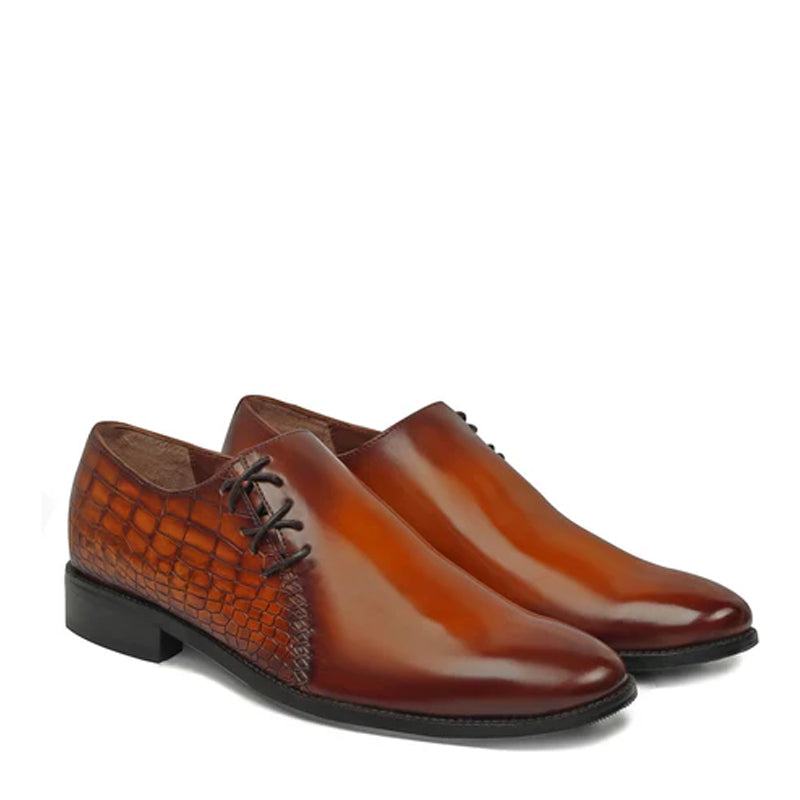 Leather Croco Lace Up Oxford Shoes