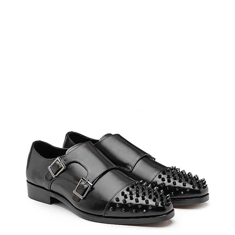 Men Solid Leather Double Monkstrap Black Shoe