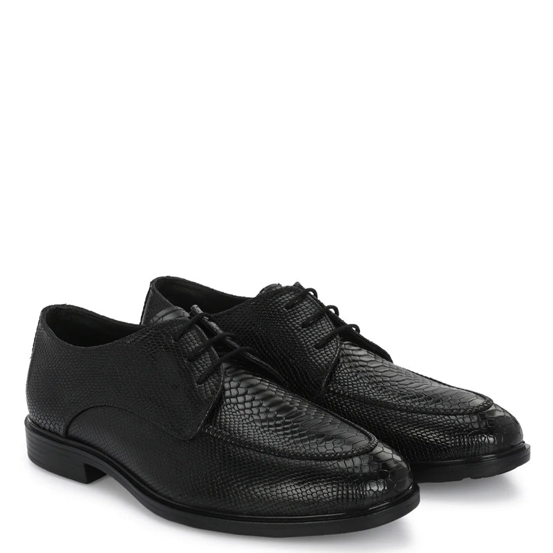Men Textured Leather Formal Black Derby Shoe