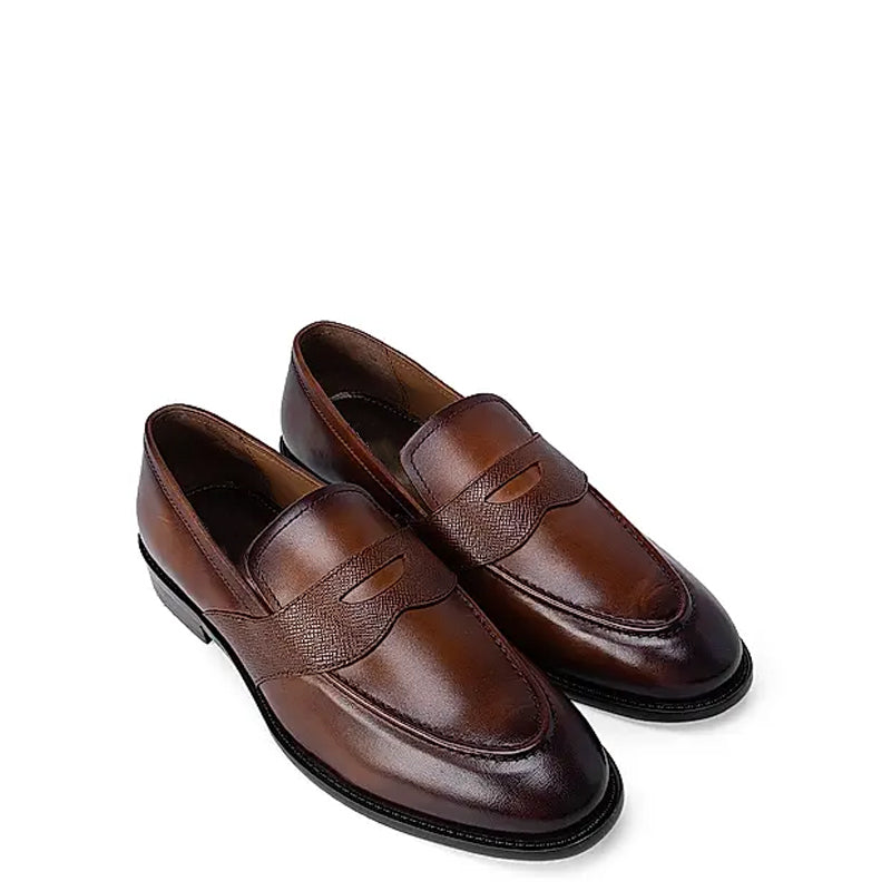 Textured Strap Leather Black Loafer Shoe