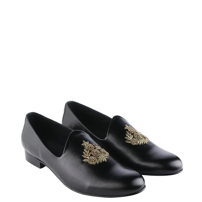 Mens Embroidered Round Toe Slip on Mojaris