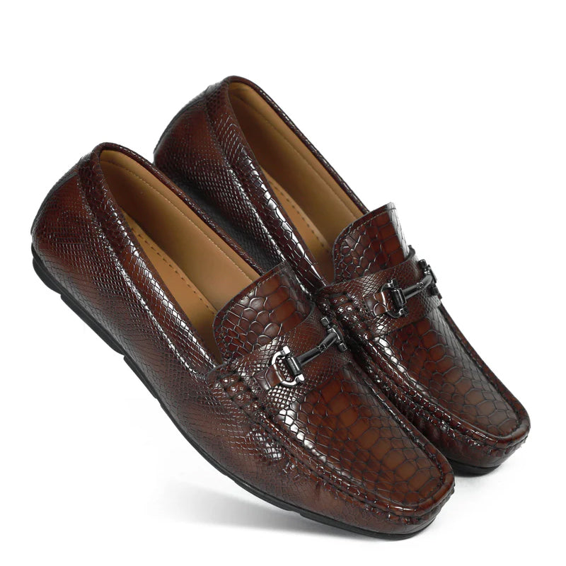 Croco Leather Buckled Tan Loafer