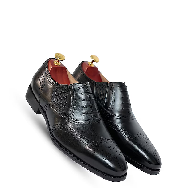 Luxury Design Wingtip Leather Formal Oxford Shoe Black