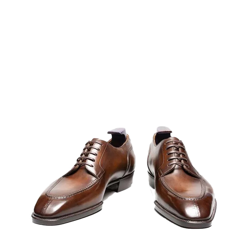 HandPainted Wholecut Split Toe Leather Oxford Black Shoe