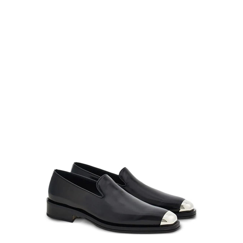 Men Silver Toe Solid Leather Loafers