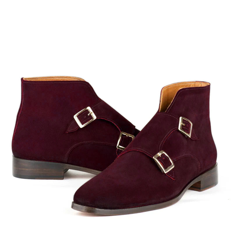 Luxury Suede Leather Double Buckle Ankle Boot