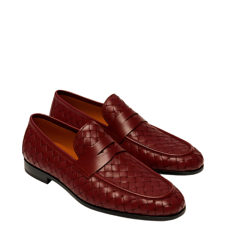 Tan Woven Texture Leather Loafer for Men
