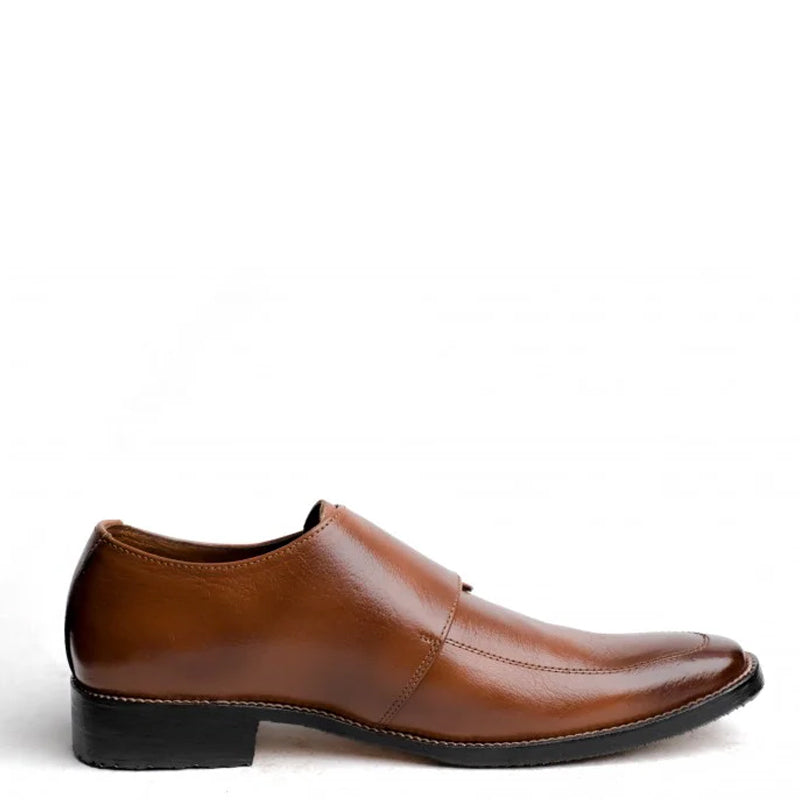 Men Polished Leather Single Monk Strap Shoe