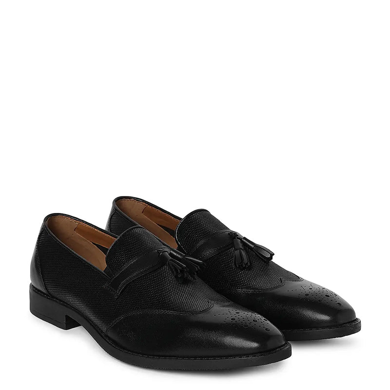 Men Wingtip Solid Leather Tassel Loafer