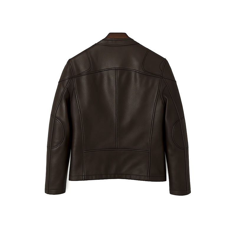 Men’s Zip-Up Vintage Black Biker Jacket with Stand Collar & Pockets