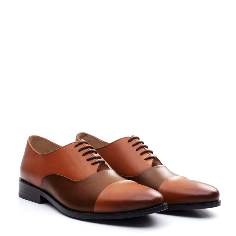 Premium Toe-Cap Leather Oxford Shoe Brown and Tan For Men