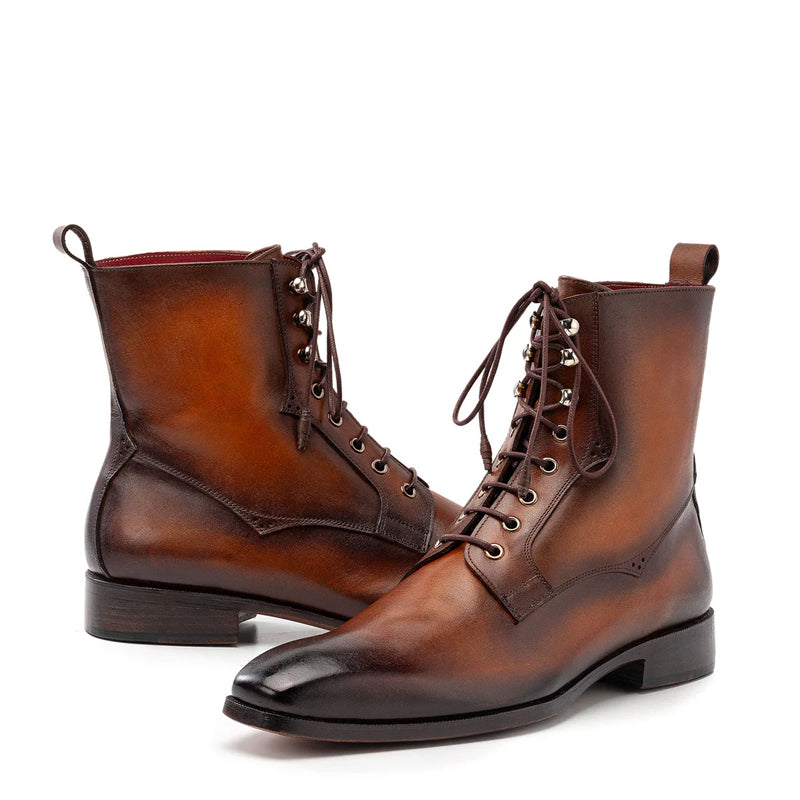 Premium Plain Toe Lace-Up Leather Ankle Boot