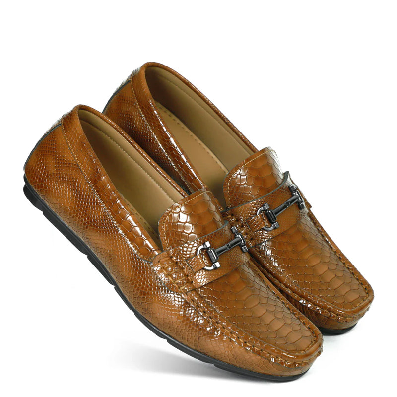 Croco Leather Buckled Brown Loafer