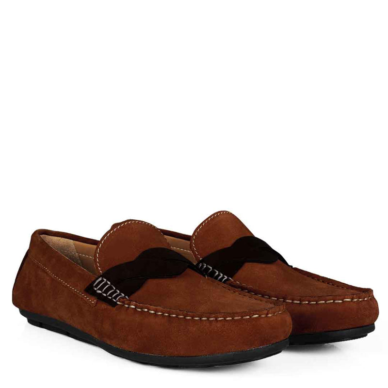 Penny Suede Cross Strap Leather Burgundy Loafer