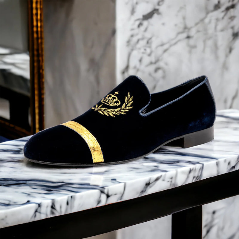 Velvet Slip Ons with Royal Eagle Embroidery