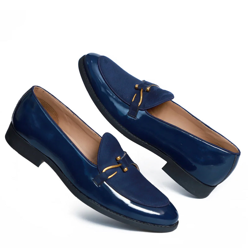 Patent Handmade Leather Blue Loafer For Men